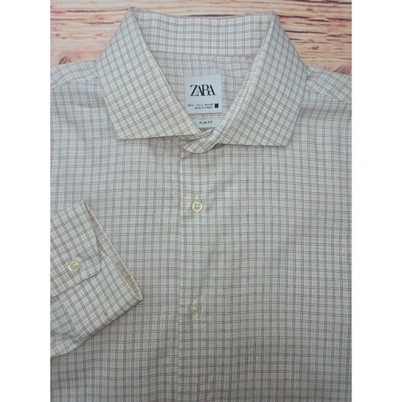 Zara Mens Slim Fit Plaid Long Sleeve Button-Up Shirt Large Made In Turkey - Picture 4 of 7